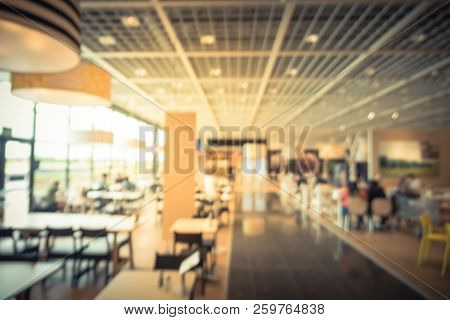 Blurry Background Open Space Canteen Or Restaurant Area With Natural Lights