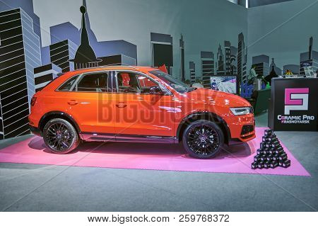 Krasnoyarsk, Russia - September 22, 2018: Exhibition Motor Expo Show Car Audi Q3. Right View.