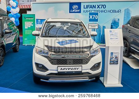 Krasnoyarsk, Russia - September 22, 2018: Exhibition Motor Expo Show Car Lifan Myway. Front View.
