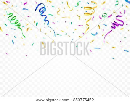 Isolated Party Decoration Confetti. Celebrated Streamer Papers Decorations. Many Colorful Foil Paper