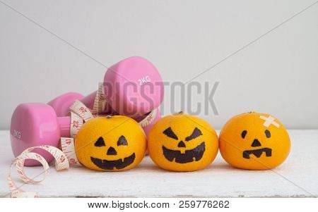 Halloween Festical With Fitness, Exercise, Working Out, Weight And Dieting, Healthy Lifestyle Backgr