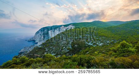 Kampi, The Place For The Most Beautiful Sunset In Zakynthos Island. Summer Time Sunset In Zante