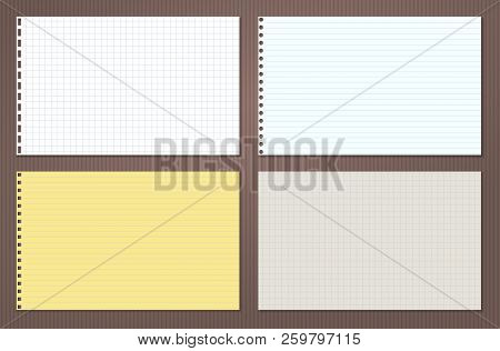 Yellow, White Lined And Squared Note, Notebook Paper Stuck In Horizontal Pozition On Brown Backgroun