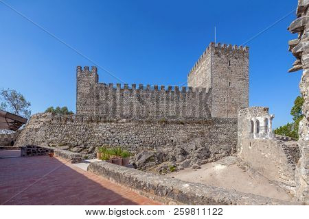 Leiria, Portugal - October 10, 2017: Keep of the medieval Castle  of Leiria seen from the Palatial Residence. Belonged to the Knights Templar.