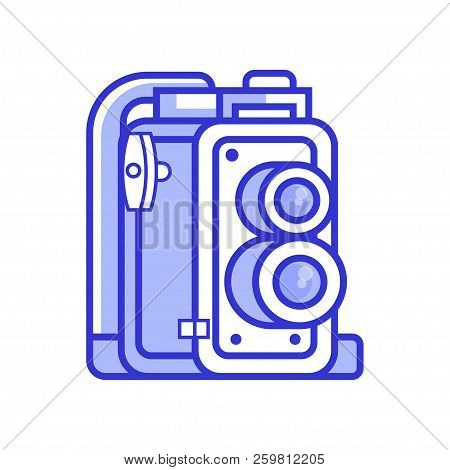 Vintage Twin Lens Reflex Camera Icon. Old Manual Photographic Equipment In Line Style. Retro Photogr