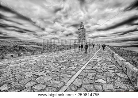 A Coruna, Spain - June 13, 2016: Tower Of Hercules In A Coruna, Galicia, Spain