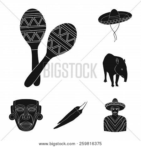 Country Mexico Black Icons In Set Collection For Design. Mexico And Landmark Vector Symbol Stock Web