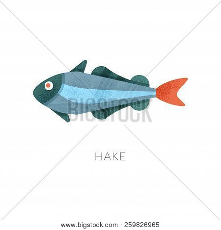 Icon Of Hake Fish. Marine Creature. Sea And Ocean Theme. Flat Vector Illustration With Texture