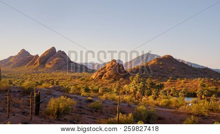  Arizona Papago Park peaking through to Camelback Mountain, Phoenix, Scottsdale Arizona area.