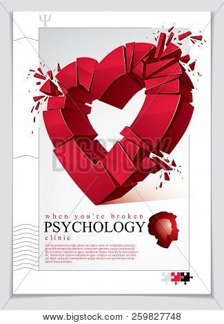 Broken Heart Concept Breakup, 3d Realistic Vector Illustration Of Heart Symbol Exploding To Pieces, 