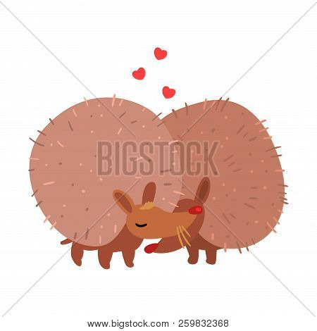 Couple Of Cute Hedgehogs In Love Embracing Each Other, Two Happy Aniimals Hugging Vector Illustratio