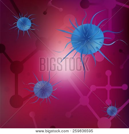 Vector Virus And Bacteria Abstract Background. Virus And Bacteria Under Microscope. Concept Infected