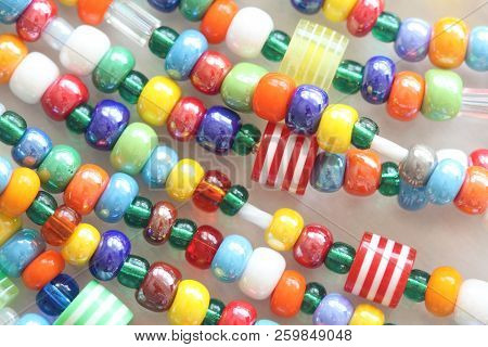 Murano And Venetian Glass Handmade. Bright Colorful Beads Of Murano Glass. Bright Background Of Glas