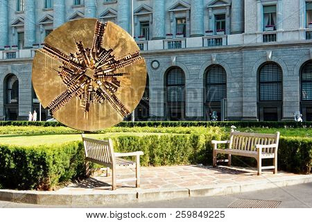 Milan, Italy 20 August 2018: Disco Solare Di Arnaldo Pomodoro.