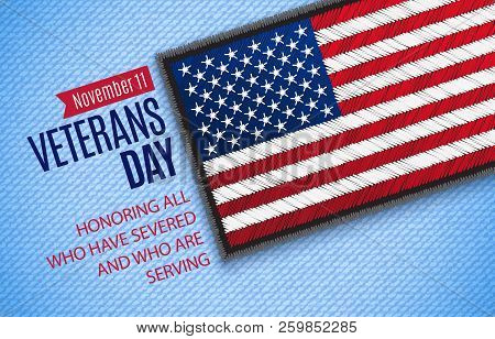 Veterans Day Greeting Card. Novemer 11. Usa Flag On Jeans Fabric. Vector Illustration. Digital Craft