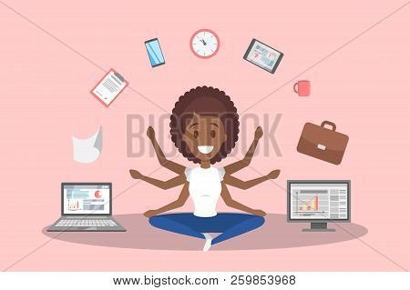 Multitasking Business Woman. Effective And Talented Employee