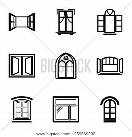 Window Frame Icons Set. Simple Set Of 9 Window Frame Vector Icons For Web Isolated On White Backgrou