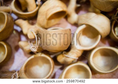 Close-up View Of Wooden Ladles In Flam, Aurlandsfjord Aurlandsfjorden , Norway