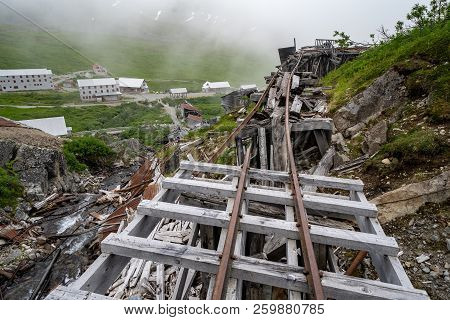 Ruins Of An Old Abandoned Mining Ore Track At Independence Mine Along Alaska's Hatcher Pass