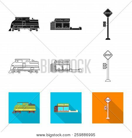 Vector Design Of Train And Station Icon. Collection Of Train And Ticket Stock Symbol For Web.