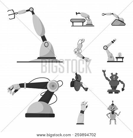 Vector Illustration Of Robot And Factory Icon. Set Of Robot And Space Vector Icon For Stock.