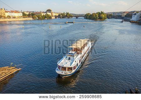 View To Vitava River From Charles Bridge In Prague, Beautiful Summer Day