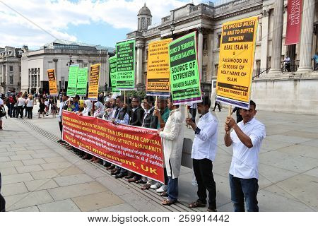 London, Uk - July 6, 2016: Sunni Muslims Protest Against Radical Sects In Islam In London. Wahabism 