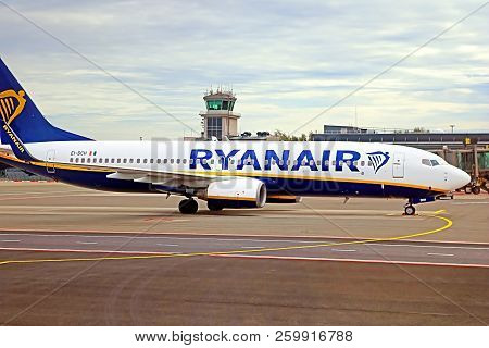 Riga, Latvia - August 28, 2018: Ryanair Boeing 737-8as Airplane At Riga International Airport (rix)