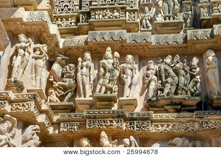 Detalle de Vishnavath templo, Khajuraho, Madhya Pradesh, India.