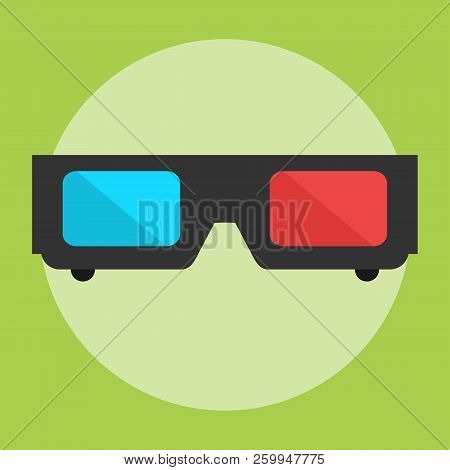 Design Black And White 3d Glasses For Movies. Isolated On A Colored Background. Stock Flat Vector Il