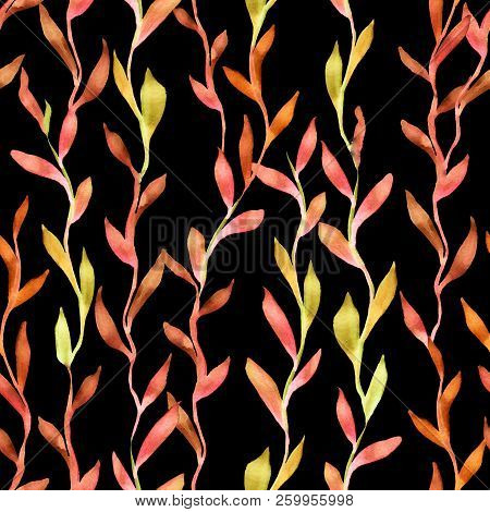 Simlpe Seamless Seaweed Pattern. Abstract Watercolor Free Hand Drawn Illustration For Wrapping, Back