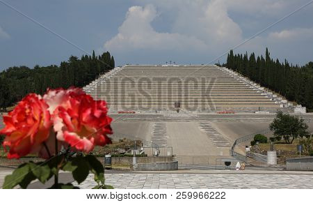 Redipuglia, Go, Italy - June 3, 2017: Roses And The Redipuglia War Memorial Is A