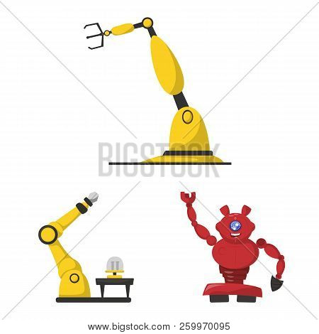 Vector Illustration Of Robot And Factory Symbol. Set Of Robot And Space Vector Icon For Stock.