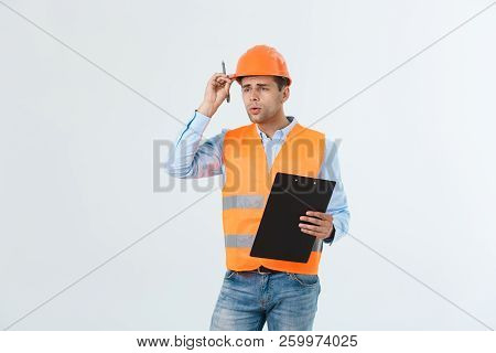 Civil Engineer Or Architech And Worker With Safety Helmet Checking Building , Engineering And Archit