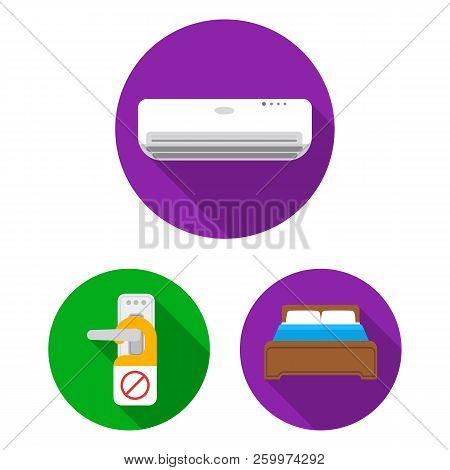 Hotel And Equipment Flat Icons In Set Collection For Design. Hotel And Comfort Vector Symbol Stock W