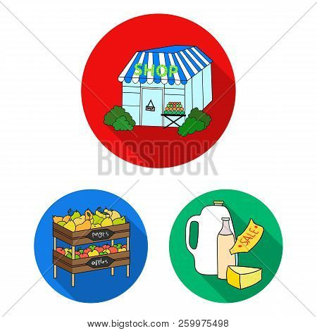 Supermarket And Equipment Flat Icons In Set Collection For Design. Purchase Of Products Vector Symbo