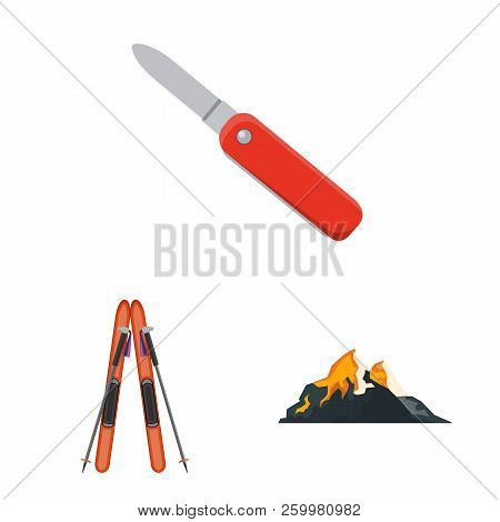 Vector Illustration Of Mountaineering And Peak Symbol. Collection Of Mountaineering And Camp Stock S