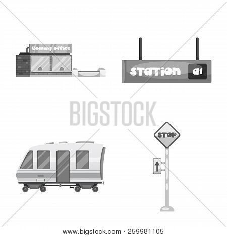 Vector Design Of Train And Station Sign. Set Of Train And Ticket Vector Icon For Stock.