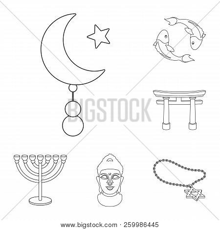 Religion And Belief Outline Icons In Set Collection For Design. Accessories, Prayer Vector Symbol St