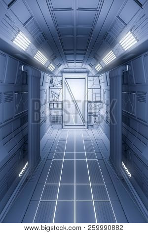 3d Illustration Of A Spaceship Hallway Interior