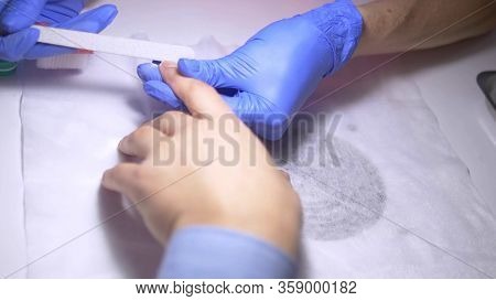 Close-up. Manicure. Deburring Scissors. Manicure Process For Men