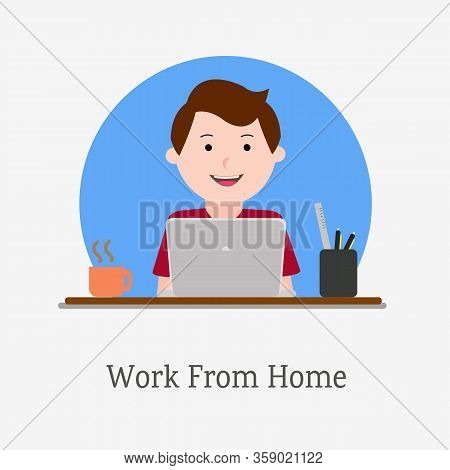 Illustration Vector Graphic Of A Man Work From Home. Good For Coronavirus Presentation