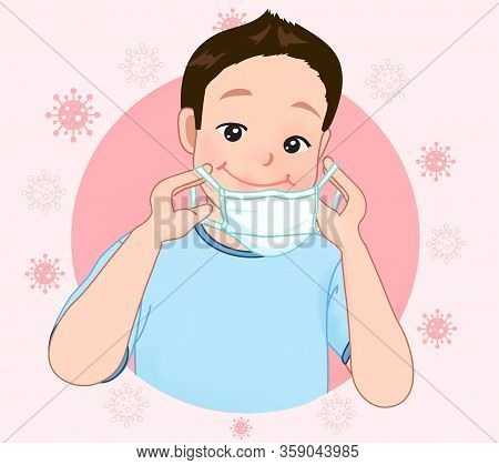 Young Asian Man Wearing Surgical Mask Protection In Prevention For  Coronavirus In A Correct Way