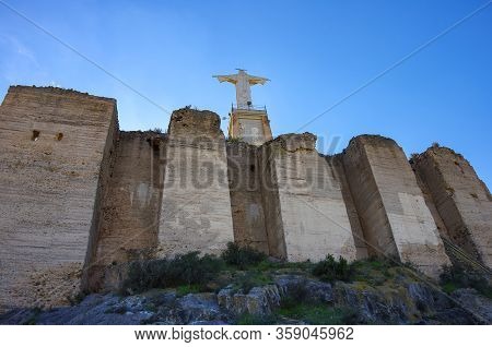 Statue Christ. Castillo De Monteagudo, Medieval Castle, Murcia, Spain.