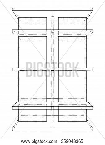 Empty Showcase Outline. Vector Rendering Of 3d. Wire-frame Style. The Layers Of Visible And Invisibl