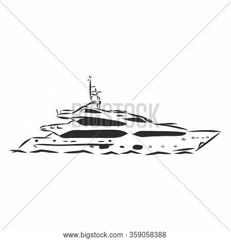 Image Of Modern Yacht Drawing, Vector Sketch