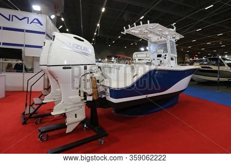 Istanbul, Turkey - February 22, 2020: Enma Boat On Display At Cnr Eurasia Boat Show In Cnr Expo Cent