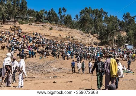 Gondar, Ethiopia - Feb 07, 2020: Ethiopian People On The Road From Gondar To The Simien Mountains, N