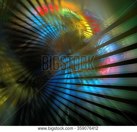 Colorful Stylized Palm Leaves. Light Passes Through The Leaves. Fractal Background Generated On A Co