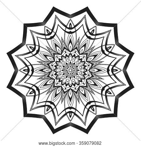 Mandala. Round Ornament Pattern.hand Drawn Background. Black And White Vector.